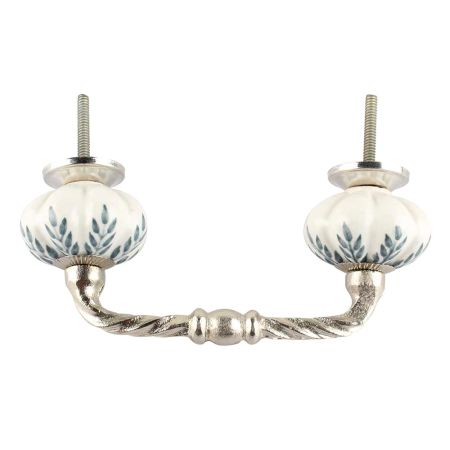 White Base Grey Leaf Ceramic Melon Cut Bridge Handle